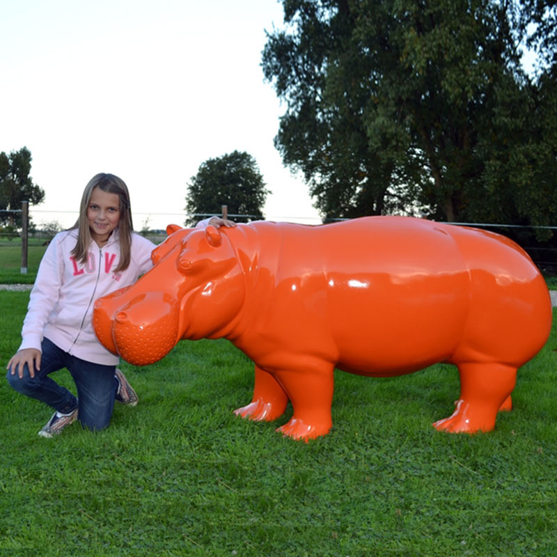 Hippopotame-orange-nlcdeco décoration en résine animaux design