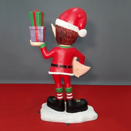 figurine résine 1 mètre elfe avec cadeaux et jouet nlcdeco