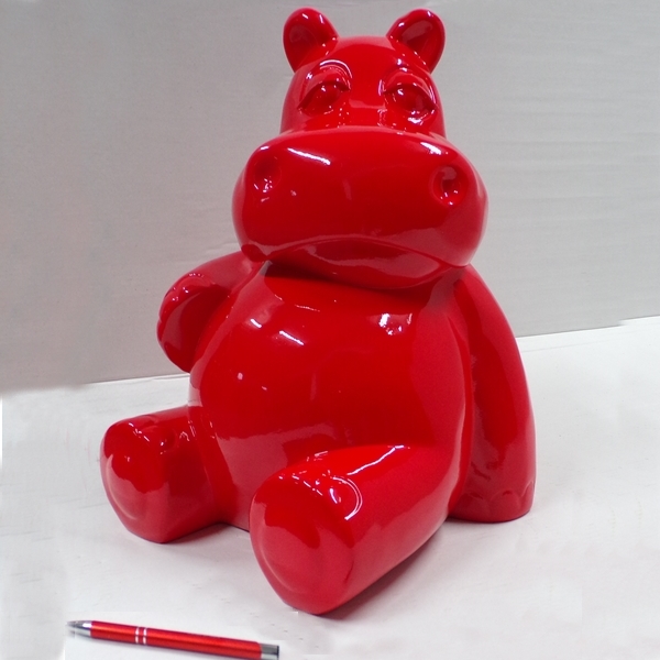 hippopotame design couleur rouge en résine