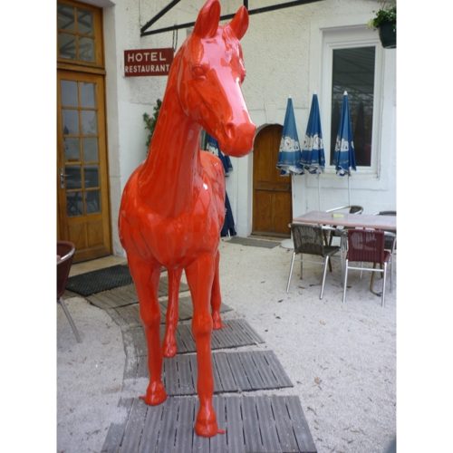 animaux résine cheval rouge grandeur nature nlcdeco