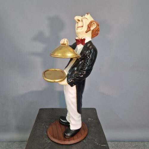 statuette serveur avec cloche en résine