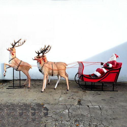 decorative christmas statues santa claus and reindeer sleigh nlcdeco