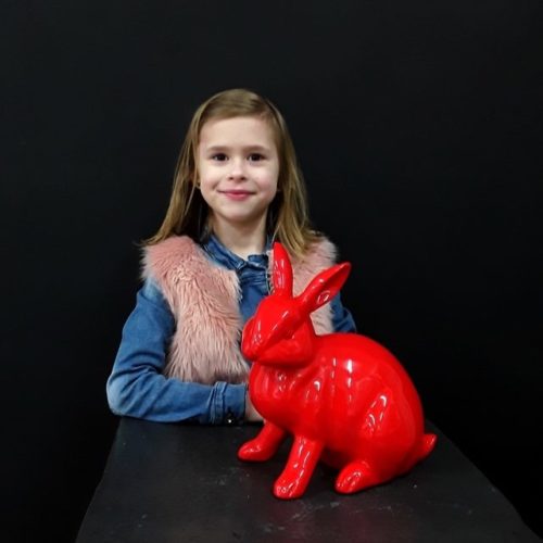 Statue petit lapin assis rouge nlcdeco