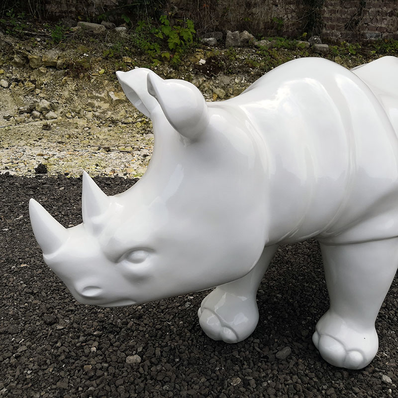 Rhinocéros MM Blanc animaux en résine nlcdeco décoration personnage