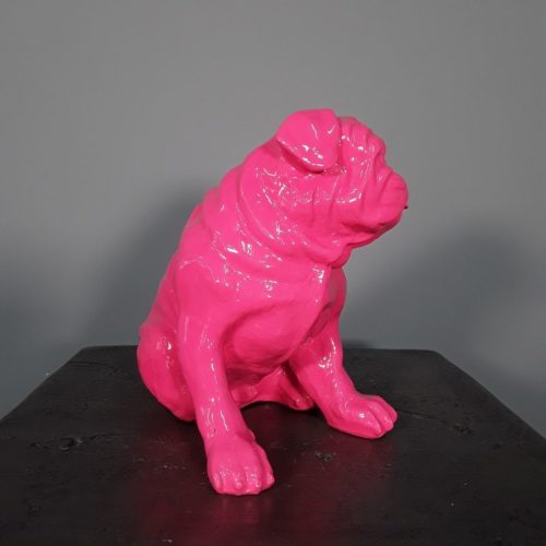Statue chien Bouledogue rose nlcdeco