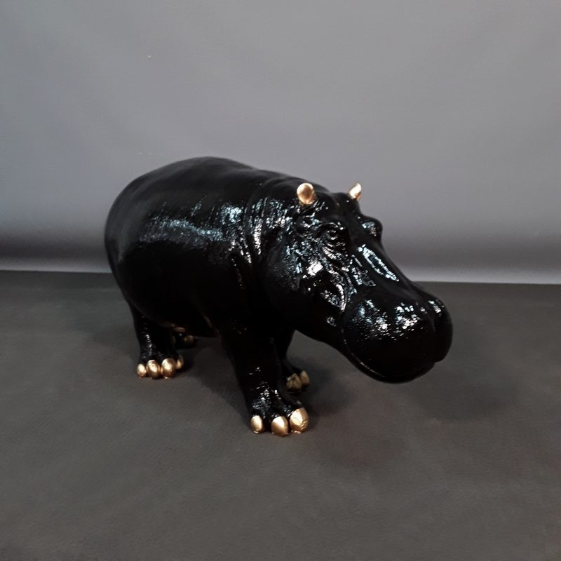 Hippopotame noir et doré design nlcdeco