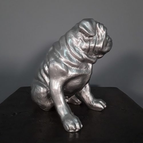 Statue chien bouledogue argent nlcdeco