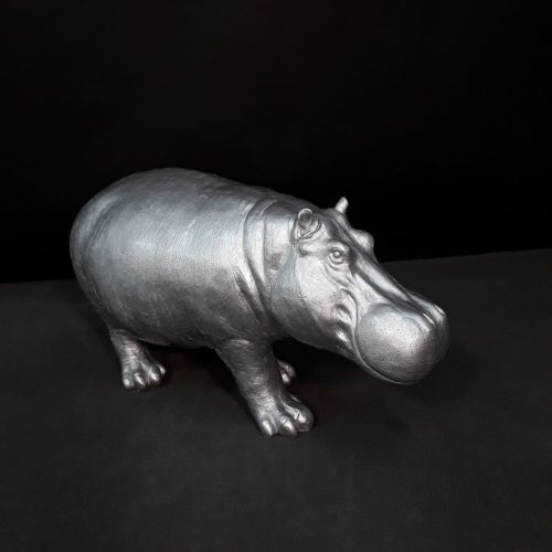 hippopotamus design silver in resin nlcdeco