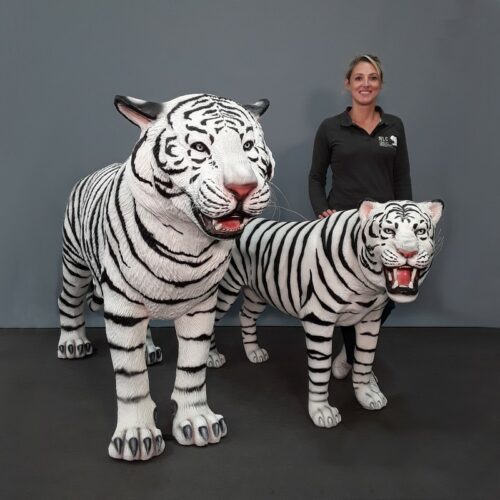 statues décoratives couple de tigres blanc nlcdeco