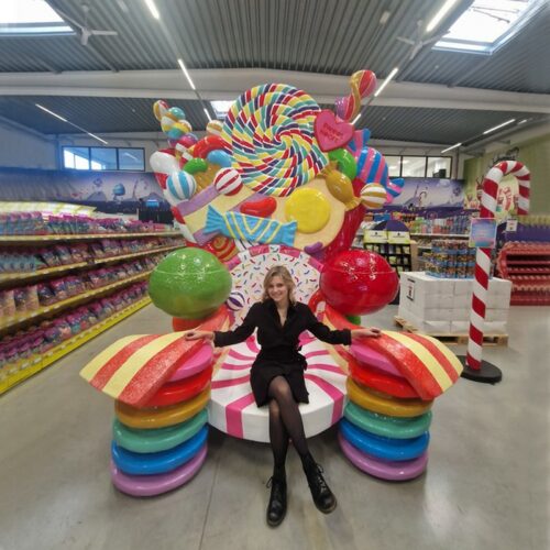 giant throne covered in candy nlcdeco