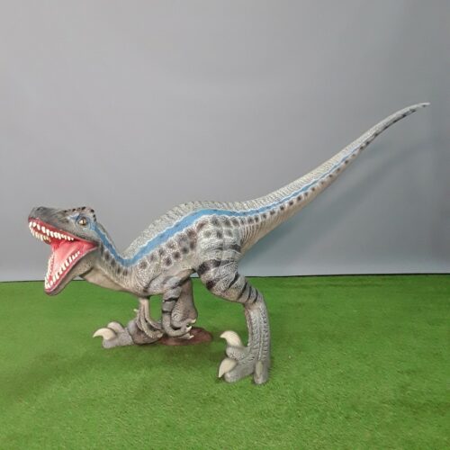 Vélociraptor bleu gueule ouverte 3D nlcdeco
