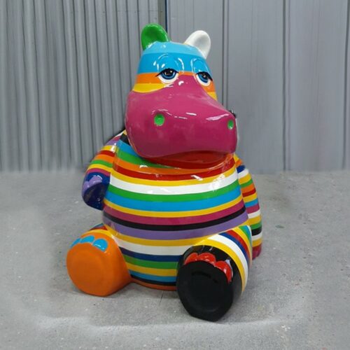 Statue XXL hippopotame assis coloré nlcdeco