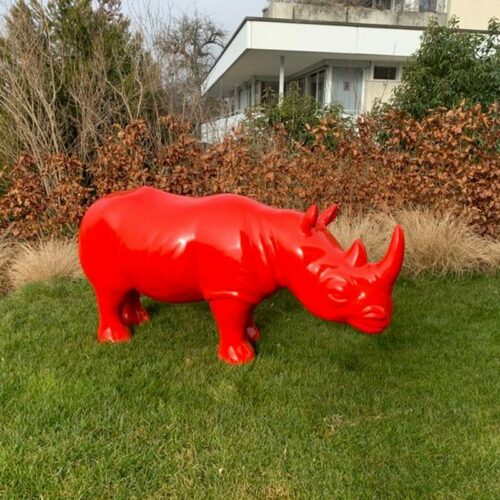 statue XXL rhinocéros rouge nlcdeco