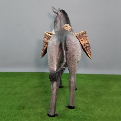 statue décorative âne gris debout avec paniers nlcdeco
