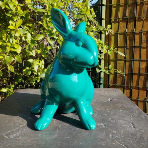 Statuette lapin assis vert bouteille nlcdeco
