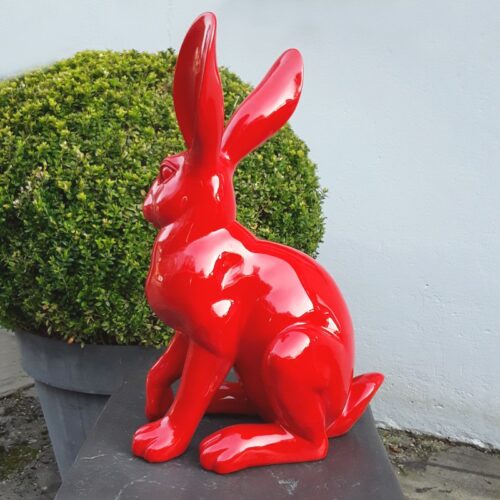 statue lièvre assis couleur rouge nlcdeco