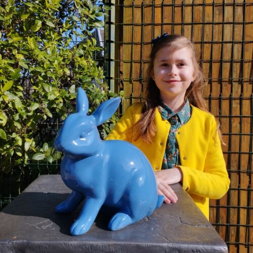 statuette décorative lapin assis bleu nlcdeco