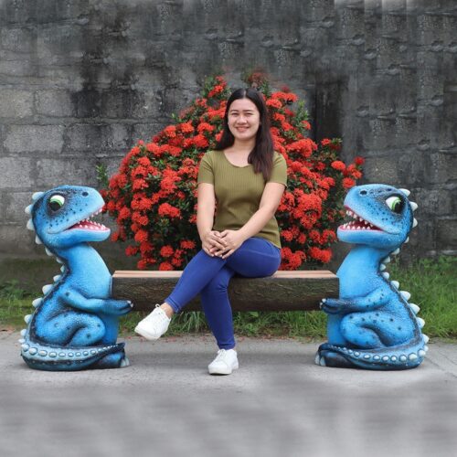banc dinosaures humoristiques en résine