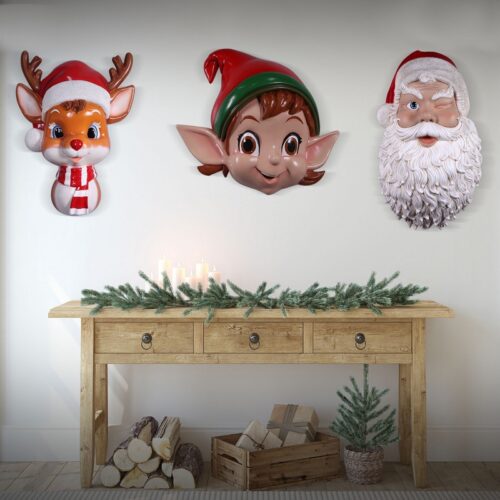 Décors muraux lutin, père Noël et renne en résine spécial Noël